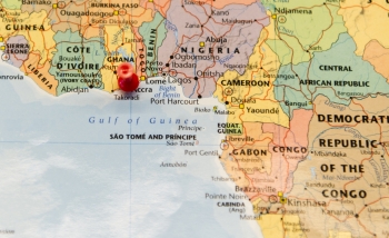 Pin indicating the location of Ghana on a map 
