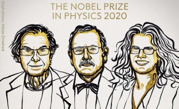 sketch portraits of Penrose, Genzel & Ghez 2020 Nobel Winners