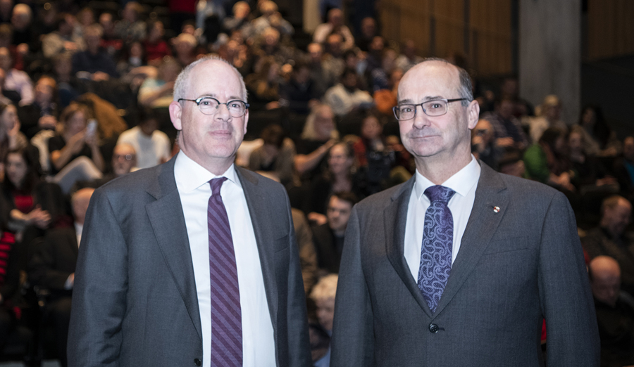 Iain Stewart and Robert Myers pose at the Perimeter Institute National Research Council partnership announcement
